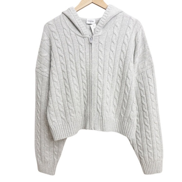 NWT Aritzia Sunday Best Octavia Zip Hoodie Sweater Heather Chrome Gray - Picture 2 of 8